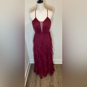 Elegant Burgundy Layered Dress